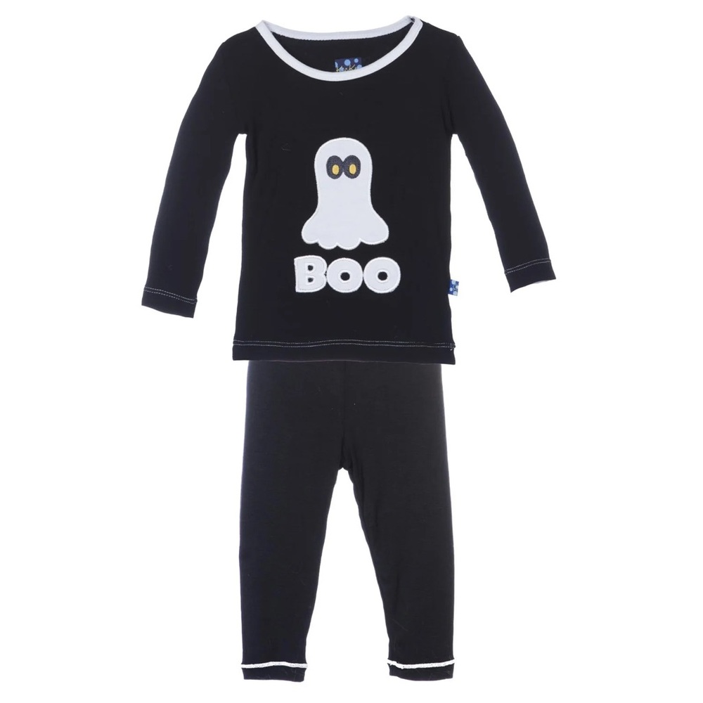 Kickee Pants Infant Long Sleeve Applique Pajama Set in Midnight Boo - 3-6m